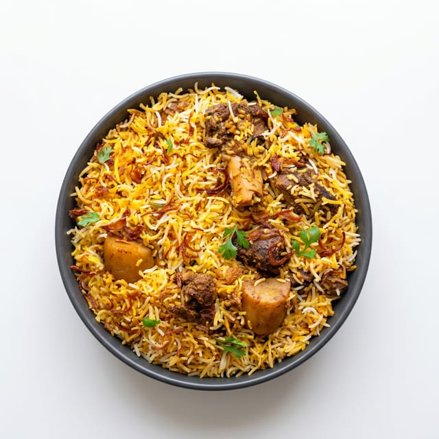 Hyderabadi Mutton (Goat) Dum Biryani.