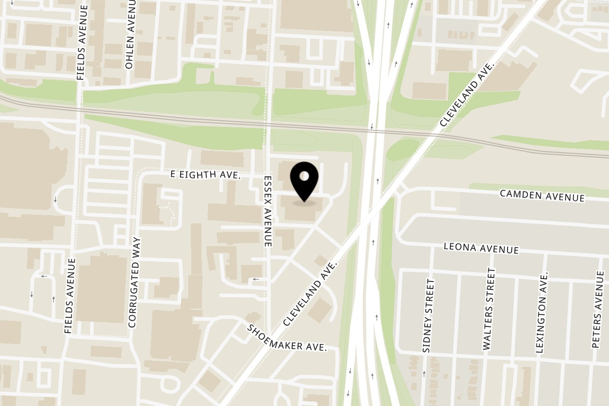 Map showing the location of Khaao Macha - Hyderabadi Biryanis & Bowls Columbus on 1282 Essex Ave in Columbus